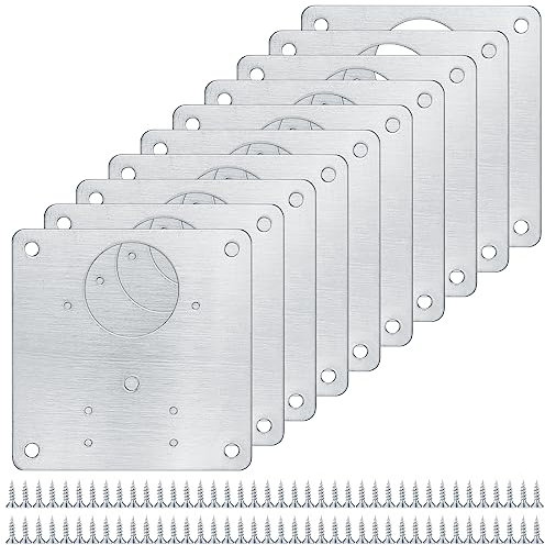 10 Pcs Stainless Steel Cabinet Hinge Repair Plates with 80 Screws. Flat Fixing Brackets to Mend Kitchen Cupboard Doors. (10)