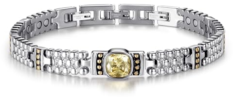 RainSo Damen-Armband Enique Edelstein-Design, Magnetische Armbänder, Kristall-eingelegte Ohrringe für Frauen, Armband mit 3 intelligenten Schnallen(Gelb)