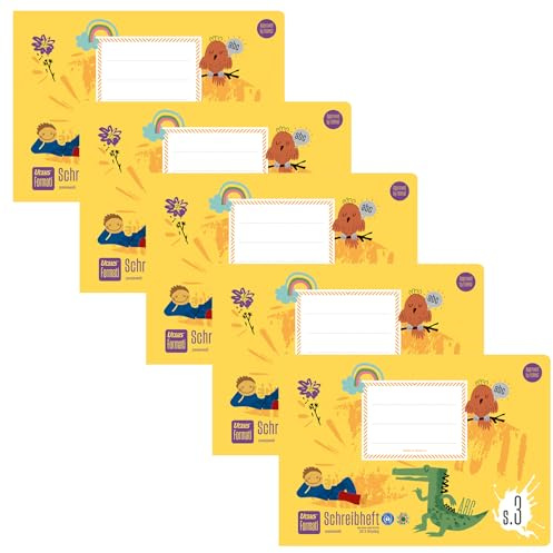 Ursus Lot de 5 cahiers d'écriture Formati S.3 A5-20 feuilles lignées - Pour débutants - Intérieur en papier 100% recyclé
