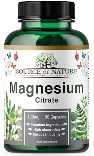 Magnesiumcitrat Högdoserat – 180 Veganska Kapslar | 750 mg per kapsel med 120 mg elementärt magnesium | Hög biotillgänglighet | Magsnälla | 3 Månaders Förbrukning | Laboratorietestad