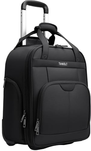 TIAWOLT Multi-functional 16-Inch Underseat Carry on Luggage With Wheels Softside Lightweight Compact Travel Business Suitcase bag for Pilots and Crew,Black