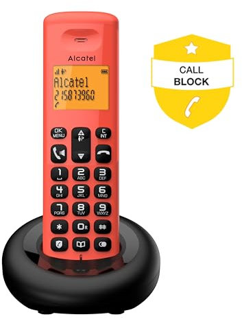 ALCATEL E260 - Schnurloses DECT-Telefon - Kompaktes Design - Großes hintergrundbeleuchtetes Display - Freisprechfunktion - Funktion zur Sperrung unerwünschter Anrufe - Rot