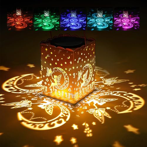 AGPTEK Solarlaterne mit Blumenfee, wasserdichte Gartenleuchte für den Außenbereich, USB ＆ Solar-laden, RGB-Licht mit wechselndem Licht, Weihnachtsdeko für Garten, Terrasse, Veranda, Tisch