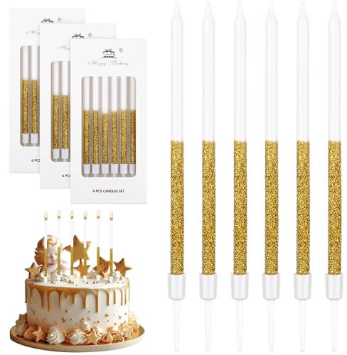 18 Bougies Anniversaire Adulte Dorées Et Blanches Bougie Anniversaire Longue 13 cm Bougies D'anniversaire Fines à Paillettes Bougies à Gâteau Comme Décoration Gâteau Mariage Baptême