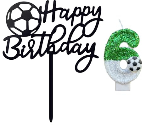 HDGSAFD 1 Candela da Calcio Numero 6 E 1 Biglietto di Buon Compleanno da Calcio, Candele Creative, Decorazione per Torta A Tema Calcistico