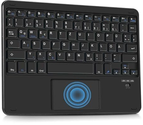 LAMA Kabellose Bluetooth Tastatur mit Touchpad, wiederaufladbare Ultra-dünn Universal Tablet Tastatur, kompatible mit iPad/Tablet/iOS/Android/Windows/Laptop/Computer, Deutsches QWERTZ-Layout, Schwarz