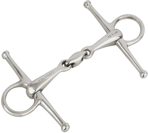 Equinate Schenkeltrense Edelstahl 16mm doppelt gebrochen 12,5cm | Anatomisch geformtes maulfreundliches Gebiss mit sanfter Einwirkung | Lasergravierte Größenangabe | Knebeltrense