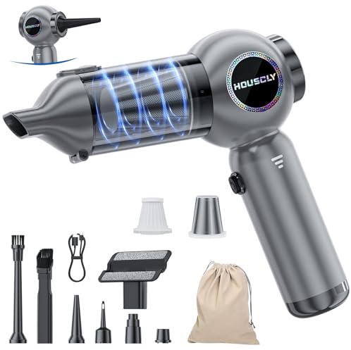 houscly Aspirapolvere portatile per auto portatile senza fili 25000Pa ad alta potenza Piccolo mini aspirapolvere manuale ricaricabile 4 in 1 aspirapolvere portatile wireless per auto, ufficio