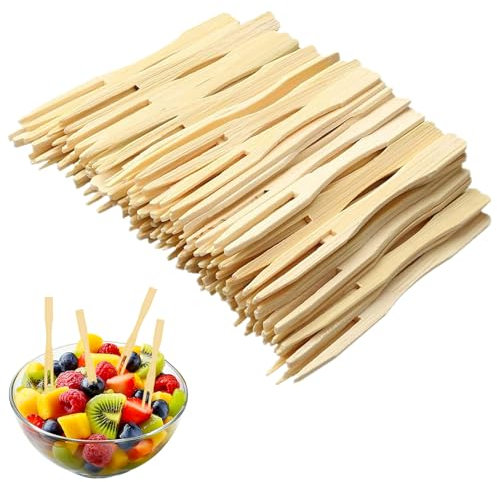 Wooden Fruit Forks, 200PCS Two Prongs Fruit Forks Disposable Cocktail Food Picks Bamboo Party Fork Cocktail Food Picks 3.5 Inch Blunt end Fork for Home and Party