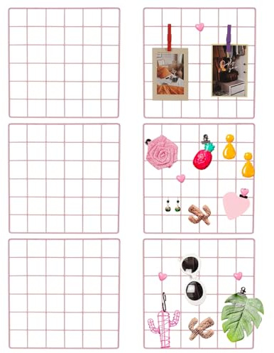 PATIKIL 12x12 in Wall Grid Panel, 6 Pack Wire Grid Panel Shelf Board Metal Gridwall Photo Pictures Display Hanging Organizer Mesh Frame Memo Board for Display DIY Craft Shows Home, Pink