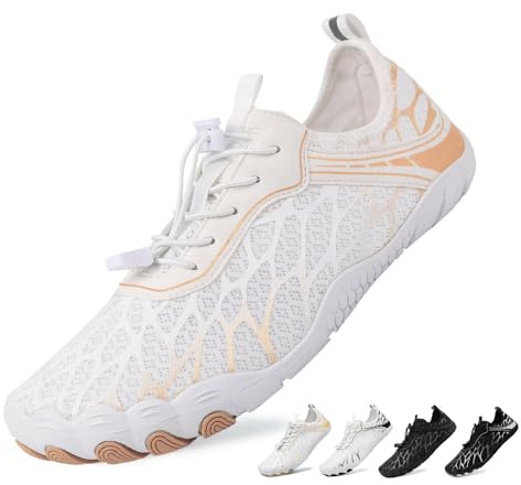 Scarpe Barefoot Uomo Donna Antiscivolo Traspirante Scarpe Multisport per Corsa Antiscivolo Allenamento Trail Scarpe da Immersione Running Bianco Rosa 40EU