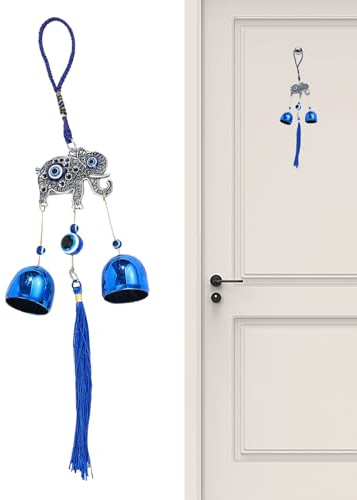 Llavero con Dije de Turco de Metal - Adorno de carillón de Viento con Azul, Colgante con y Cascabel | Amuleto de protección Espiritual para Interior de Coche, decoración de Pared para