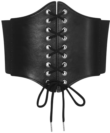 SWAUSWAUK Corset Belt for Women – Vintage Faux Leather Waist Cincher, Adjustable Elastic, S–XL (Black, M(Fits Waist 33-37))