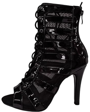 Veelau Meieer Bottines d'été pour femme avec lacets en maille patchwork talon aiguille fermeture éclair