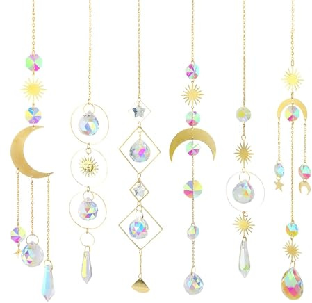 Ziyonix 6 Piezas Atrapasueños de Cristal para Colgar Atrapador de Sol de Cristal Colgante de Carillón de Viento Arcoíris Campanas Viento Cristal Atrapasueños para Ventana, Hogar, Jardín, Día Fiesta