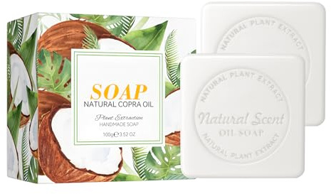 2 Pastillas de Coco Jabón Natural con Aceites Esenciales, Limpieza Profunda y Purificante para la Ducha o el Baño, Apto para Uso Diario y que Proporciona una Sensación Fresca y Relajada