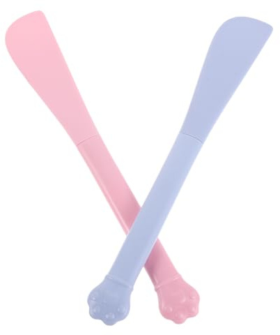 NUOBESTY Lot de 2 Cuillères pour Nourriture pour Animaux en Plastique Long Manche Bleu et Rose, Cuillères à Friandises et Ouvre-boîte Intégrés, Ustensiles Pratiques pour Nourrir Chats