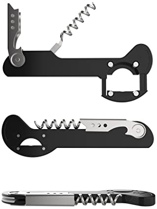 Houseables Wine Opener, Wine Key for Servers, Waiters Corkscrew, Travel Bottle Opener, Cork Screw, with Foil Cutter, Bartenders Tool, Professional, Restaurant, TSA Approved, Portable, Black, 5 1/4
