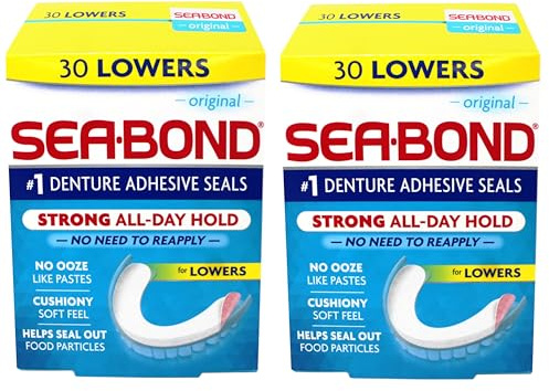 Sea Bond Secure Denture Adhesive Seals, Original for Lowers, All-Day-Hold, 30 Count - 2 Pack