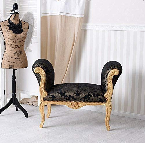 Sitzbank Bank Hocker Sofa Landhausstil Couch Antik 94cm cat351 Palazzo Exklusiv (34b - Schwarz+Gold, a - Gold)