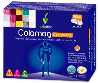 Novadiet - COLAMAG MEMBRANA con Colágeno Marino, Membrana de Huevo, Vitamina C y Zinc - Fortalece Articulaciones y Huesos, Regenera el Cartílago y Alivia el dolor, Cuidado del Bienestar - 30 cápsulas