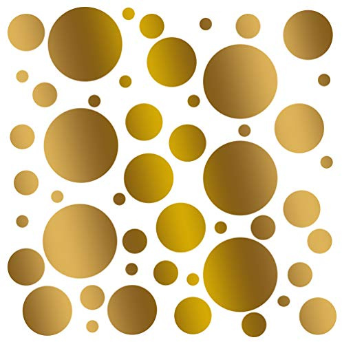 Set of 100 (Gold Metallic) Vinyl Wall Decals - Assorted Polka Dots Stickers - Removable Adhesive Safe on Smooth or Textured Walls - Round Circles - for Nursery, Kids Room, Bathroom Decor
