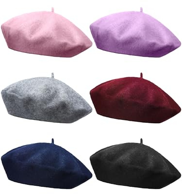 Blulu 6 Pieces Women Wool Beret Hat French Style Beret Beanie Cap Solid Color Winter Hat(Color Set 2)