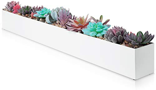 DR&Co Modern Rectangle Planter Box - 32 Metal Planter Ideal for Long Succulent, Rectangular Box for Table or Window Sill, Trough for Indoor Window, White