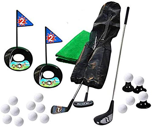 SOWOFA Golf-Spielzeug-Spielset, Golfer, 3 Golfruten & 24 Golf-Übungssets mit schwarzer Reisetasche für Kinder von 1 bis 6 Jahren, mit Rucksack
