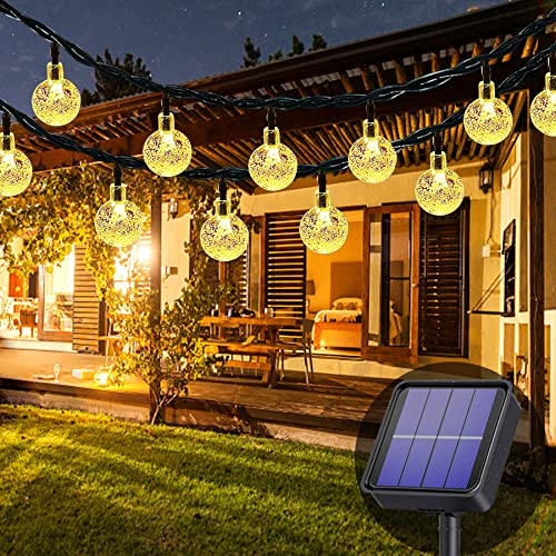 Lezonic Luci Solari Esterno, 50 LED, 8 modalità, Catena Luminosa Solare per Esterni con Sfere di Cristallo, Impermeabile, per Giardino, terrazza, Alberi, Matrimoni, Feste, Natale (Bianco Caldo)