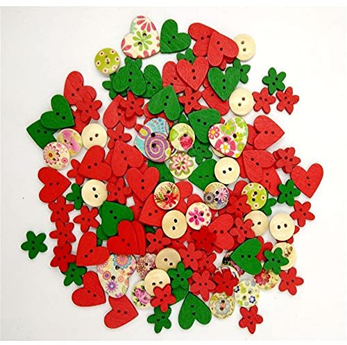 100 Pcs/Pack Wooden Button 2 Holes Button for Sewing Crafts DIY Works Decoration (Red)