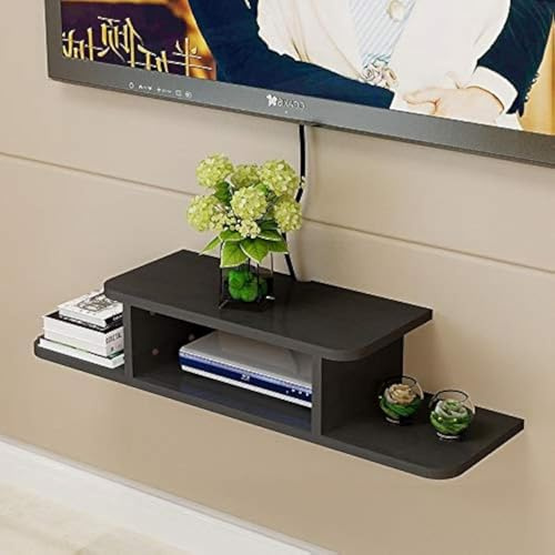 BiJun Floating TV Shelf, Floating Shelves for Wall Entertainment Center Floating TV Stand Wall Mounted Media Console Router DVD Shelf for PS4/Cable Box/DVD Players/Game Media (Black, 35.4)
