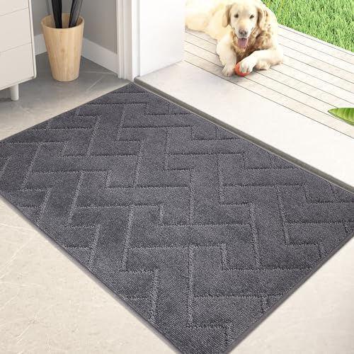 PURRUGS Dirt Trapping Door Mat 20 x 31.5, Non-Slip Machine Washable Entry Rug, Dog Doormat, Indoor Front Door Mat, Super Absorbent Entryway Rug for Muddy Shoes & Paws, Grey
