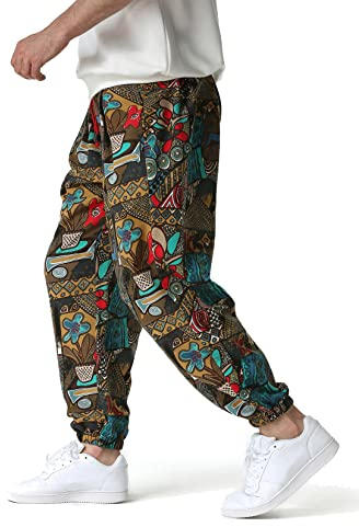 LucMatton Herren-Jogginghose mit weitem Bein, tolles Print-Design, Baumwolle, Kaffee , M