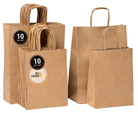 BOXPACKING | Sacchetti Carta con Manici | 20 Busta Regalo | 10 Buste Regalo Medie (32x24x11 cm) e 10 Sacchetti carta Piccoli (24x18x8 cm) | Shopping Bag | Borse Carta con Manico | Carta Kraft 115 g/m²