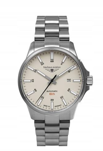 Bauhaus Aviation Herrenuhr mit Titan Glieder Armband Automatik 10 ATM Saphirglas Datum 2864M-5