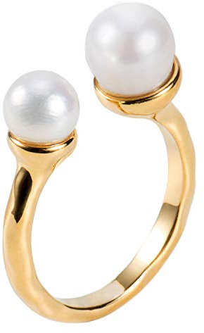 Aurelia Mae 18K Gold Plated Freshwater Cultured Pearl Ring Gold Knuckle Rings Two Pearls Open Midi Ring Open Cuff Wrap Band (9)