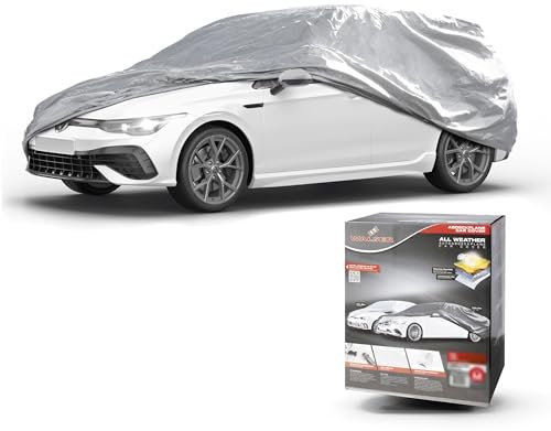 Walser Abdeckplane Auto All Weather Basic, Abdeckplane wasserdicht, 100% wetterfeste Auto Abdeckplane, Autoabdeckung Outdoor, Auto Abdeckplane wasserdicht, Autoplane Vollgarage Kombi Größe M Silber