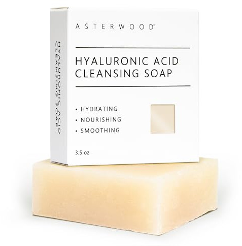 Asterwood Hyaluronic Acid Cleansing Face Soap - Collagen Boosting, Hydrating, Plumping, Soothing - Fragrance-Free - Suitable for Sensitive Skin - 3.5 Oz