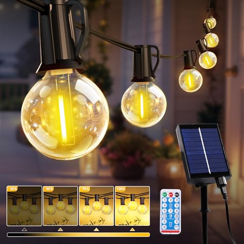 Guirlande Lumineuse Solaire Extérieure 10M, Guirlande Guinguette avec Télécommande 15+1 Ampoules LED, 8 Modes d’Éclairage, 4 Luminosité Réglable, Guirlande IP44 Étanche pour Jardin Balcon Terrasse