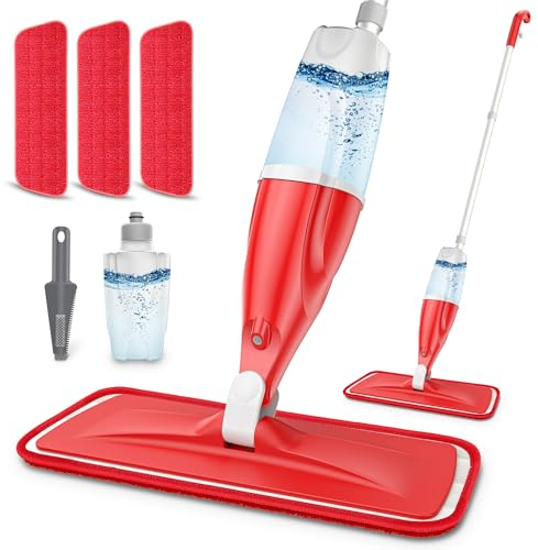 Microfibre Spray Mops for Cleaning Floors- EXEGO Wood Floor Mop with Spay 3x Reusable Washable Pads,Dust Wet Mops Floor Cleaning Mop Home Commercial Use for HardWood Laminate Tiles Vinyl