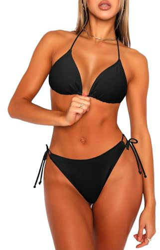 Navneet Ensemble bikini triangle string pour femme - Taille haute - Pantalon de cyclisme brésilien sexy - Maillot de bain