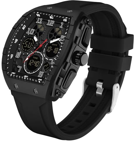 findtime Digital Watch for Men Analogue 5ATM Waterproof Watch Sports Military Stopwatch Countdown Alarm Heavy Duty Silicone Wrist Watch Silicone Band