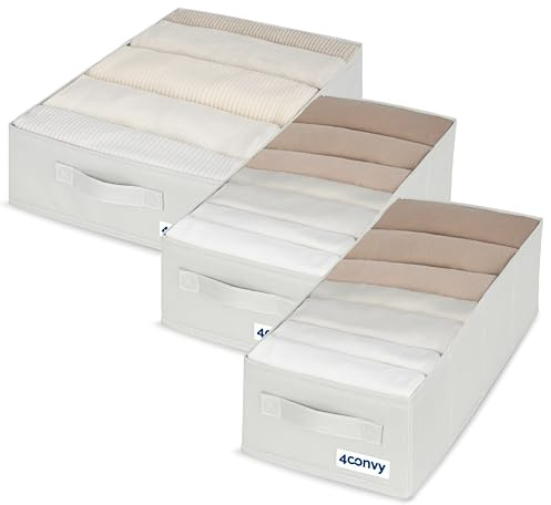 4CONVY Organizador de Armario para Ropa - 3 Cajas Organizadoras para Armarios, Rígidas y Plegables - Organizador de Cajones para Pantalones, Jeans y Suéteres - Organizador de Ropa para Armario