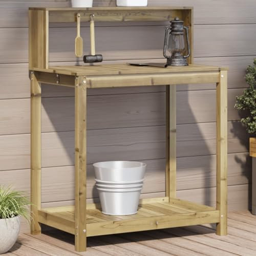 Impregnerat trä furu fällbart planteringsbord 82 x 50 x 109 cm – utomhus trädgård matbord med hyllor, perfekt för grillning, bistro, uteplats, picknick, balkong