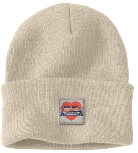 Carhartt Women's Knit Heart Patch Beanie, Oat Milk, One Size