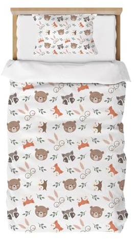 DJDEA Funda de Edredón Infantil 90x190 Animales de la Selva Niño, Juego de Cama de Microfibra 1 Plaza con Funda de Almohada 40x60