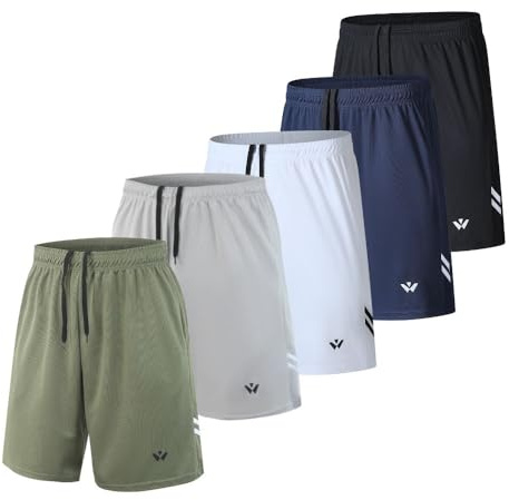 fovdtaa Confezione da 5 Pantaloncini Sportivi da Uomo con Tasche e Elastico in Vita, Pantaloncini da Allenamento ad Asciugatura Rapida per Uomo Pantaloni da Corsa, Nero, Grigio, Bianco, Grigio Chiaro