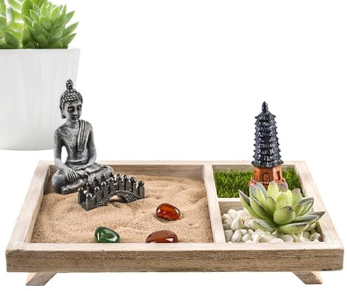 Generico Giardino Zen, Giardino Zen Desktop | Meditazione Kit di Sabbia Kit in Miniatura | Decorazione Artistica, Arredamento Zen da Tavolo per Ingresso, Sala da Studio, casa, Luogo di Lavoro