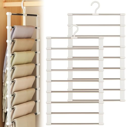 LEKEFETO Lot de 2 Cintres Pantalons Gain de Place, Cintre Multifonction Pliable, Organisateur de Placard pour Penderie, pour Suspendre Pantalons, Écharpes, Serviettes, Cravates
